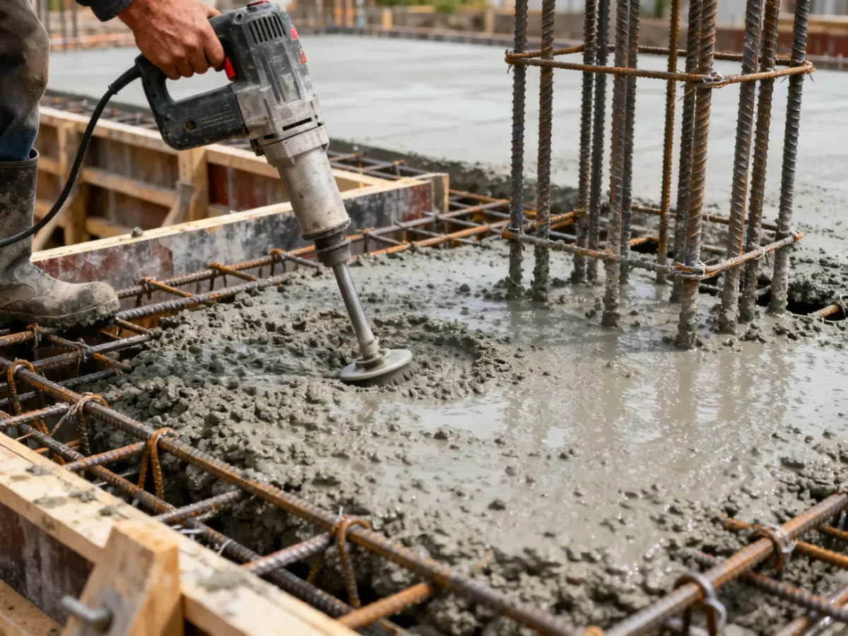 Zagęszczanie świeżego betonu wibratorem wgłębnym