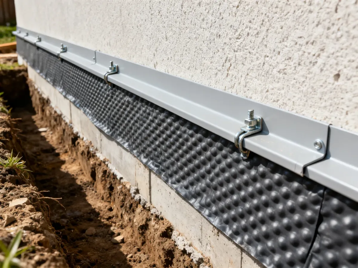Finishing profile securing the upper edge of foundation dimple membrane