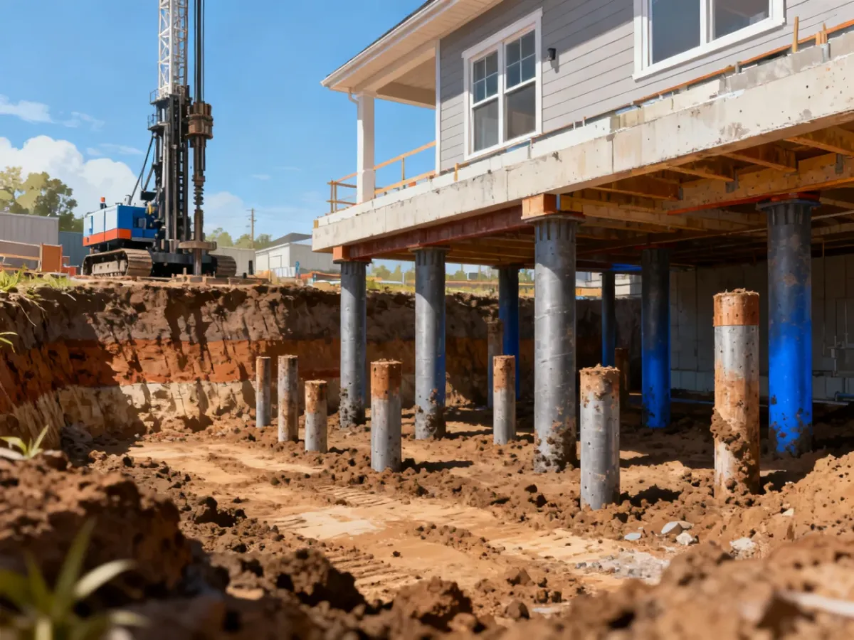 Palowanie i kolumny wzmacniające podłoże pod fundamentem domu