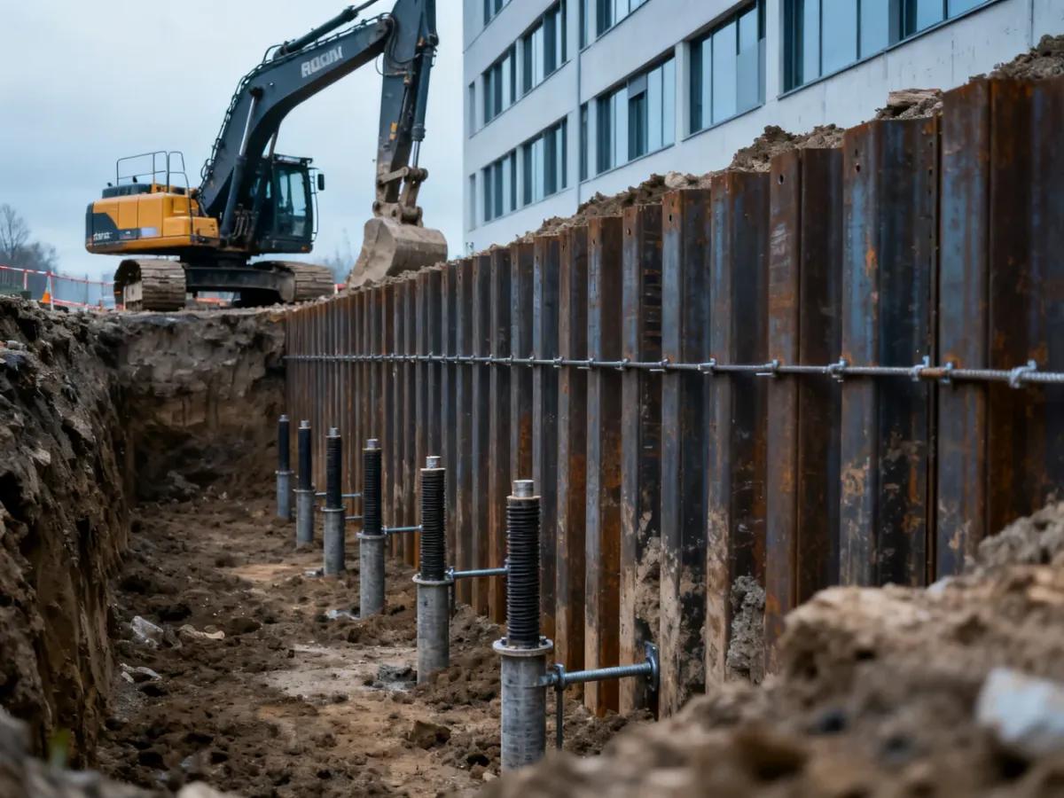 Grodzice, kotwy i mikropale stabilizujące wykop przy budynku