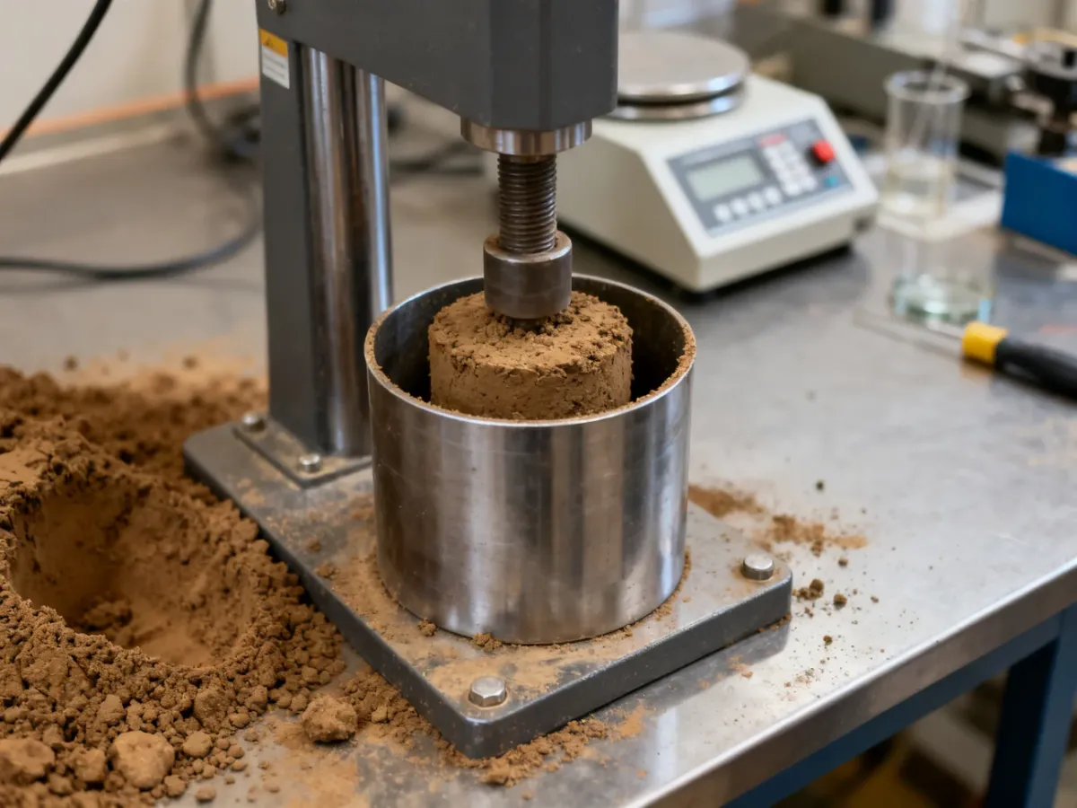 Badanie Proctora próbki gruntu w laboratorium geotechnicznym