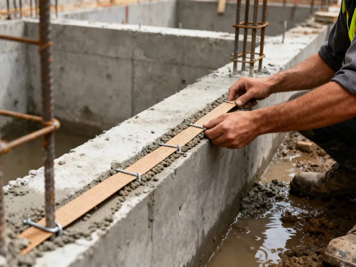 Montaż taśmy bentonitowej w szczelinie konstrukcji betonowej